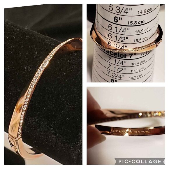 Kate Spade Do the Twist Rose Gold Pave Hinged Bangle Approx 6 3/4" wrist - Picture 1 of 6